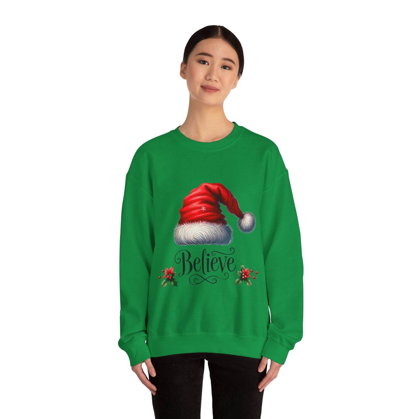 Santa Hat Christmas Crewneck Sweatshirt - Believe in the Magic Xmas Jumper, Holiday Sweatshirt, Winter Pullover, Festive Sweater, Cozy