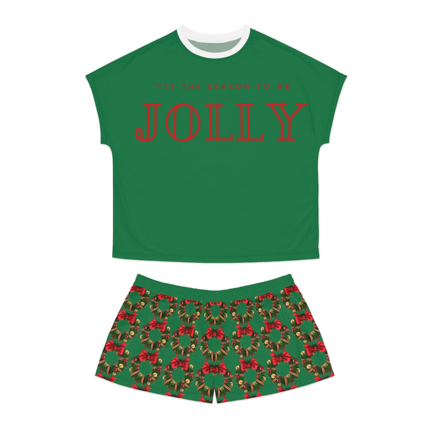 Christmas Women's Short Pajama Set with 'Oh Be Jolly' Design