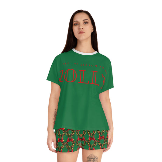 Christmas Women's Short Pajama Set with 'Oh Be Jolly' Design