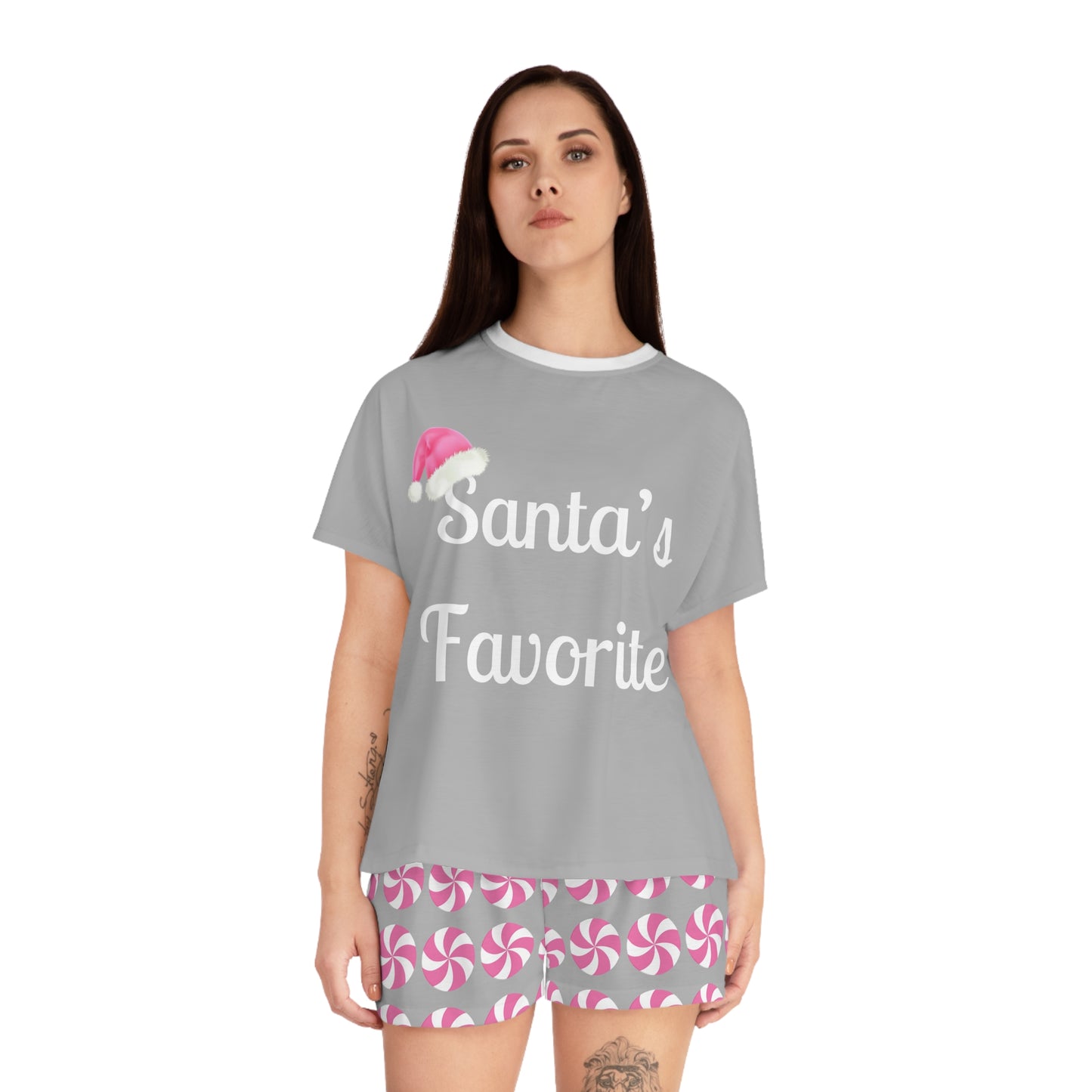 Christmas Women's Short Pajama Set with Santas Favorite and Peppermint Design