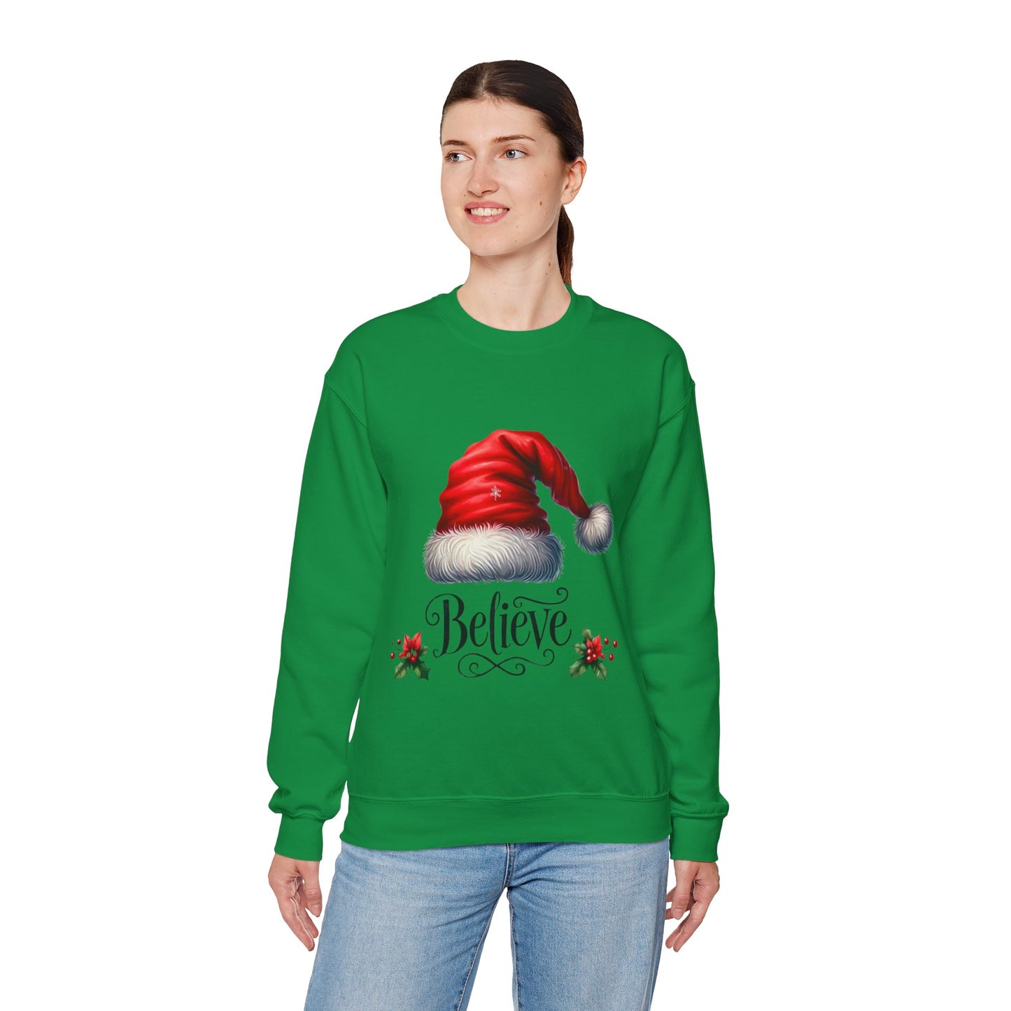 Santa Hat Christmas Crewneck Sweatshirt - Believe in the Magic Xmas Jumper, Holiday Sweatshirt, Winter Pullover, Festive Sweater, Cozy