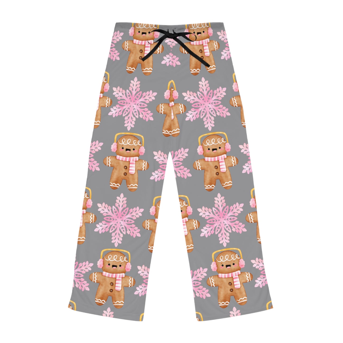 Christmas Gingerbread Women's Pajama Pants, Holiday Snowflake PJ Bottoms, Festive Loungewear, Pink Xmas Sleepwear, Winter Theme Trousers,