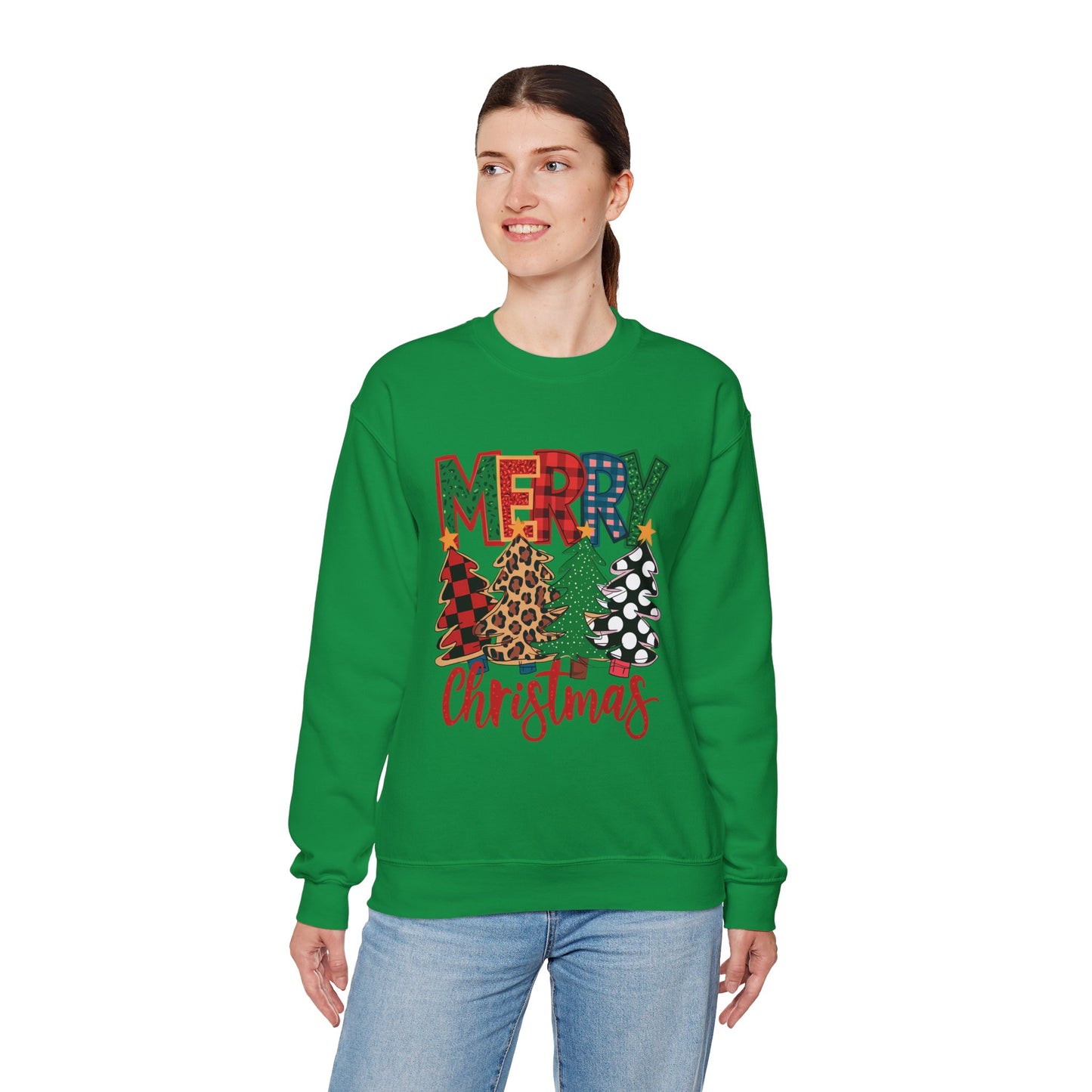 Festive Trees Christmas Sweatshirt, Holiday Crewneck Jumper, Winter Xmas Pullover, Unisex Gift Apparel, Mere Christmas Design