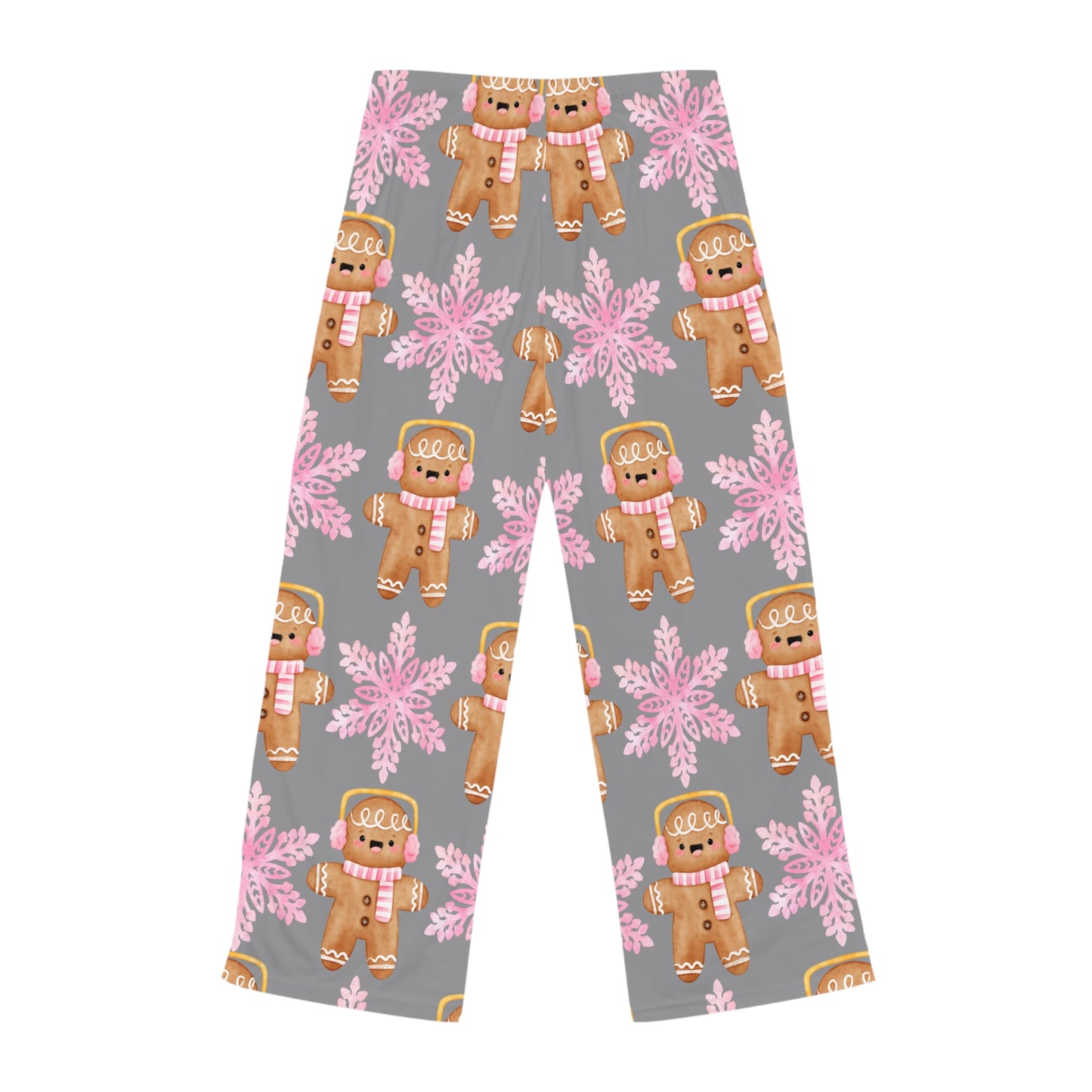 Christmas Gingerbread Women's Pajama Pants, Holiday Snowflake PJ Bottoms, Festive Loungewear, Pink Xmas Sleepwear, Winter Theme Trousers,