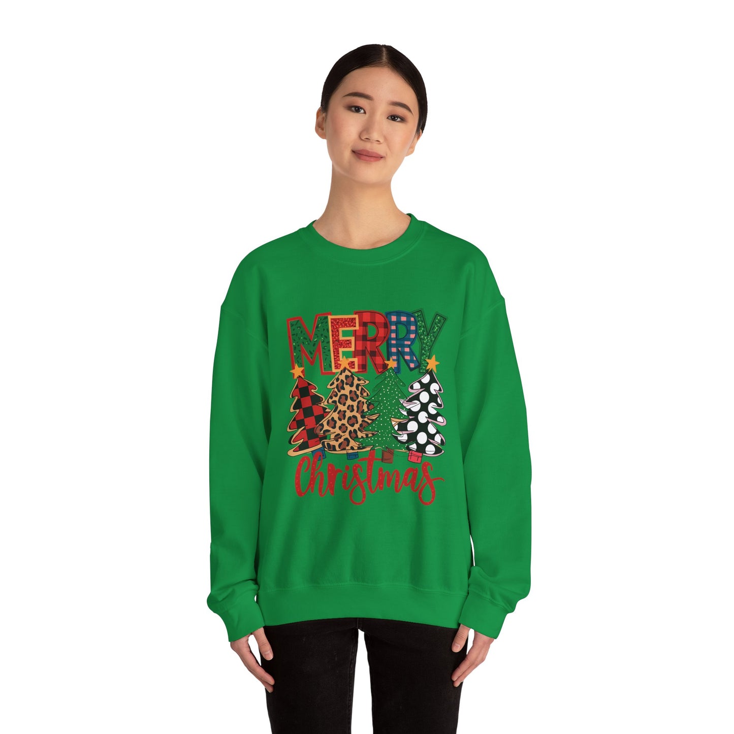 Festive Trees Christmas Sweatshirt, Holiday Crewneck Jumper, Winter Xmas Pullover, Unisex Gift Apparel, Mere Christmas Design