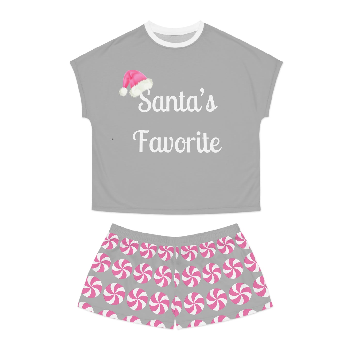 Christmas Women's Short Pajama Set with Santas Favorite and Peppermint Design