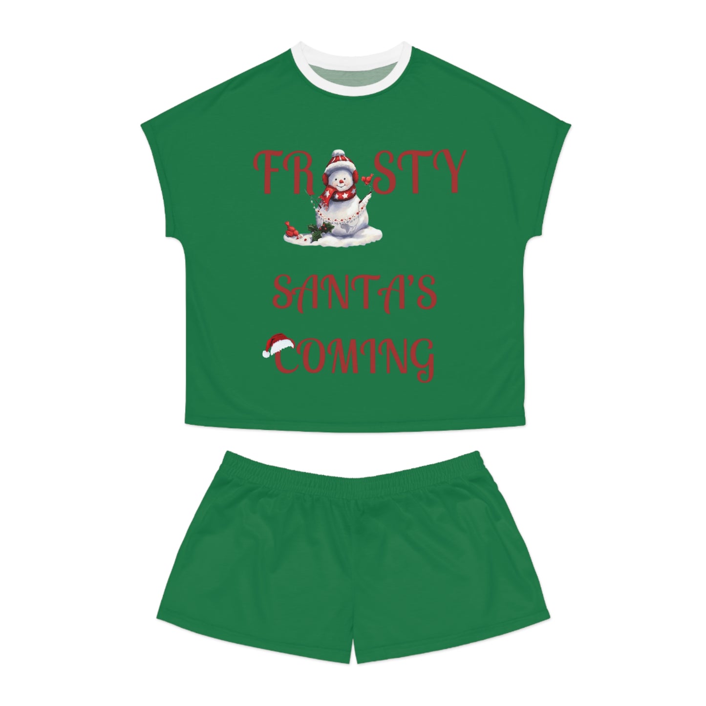 Christmas Frosty Santa Women's Short Pajama Set, Holiday Pajamas, Christmas Lounge Wear, Santa Claus PJs Set, Festive Sleepwear, Winter PJ