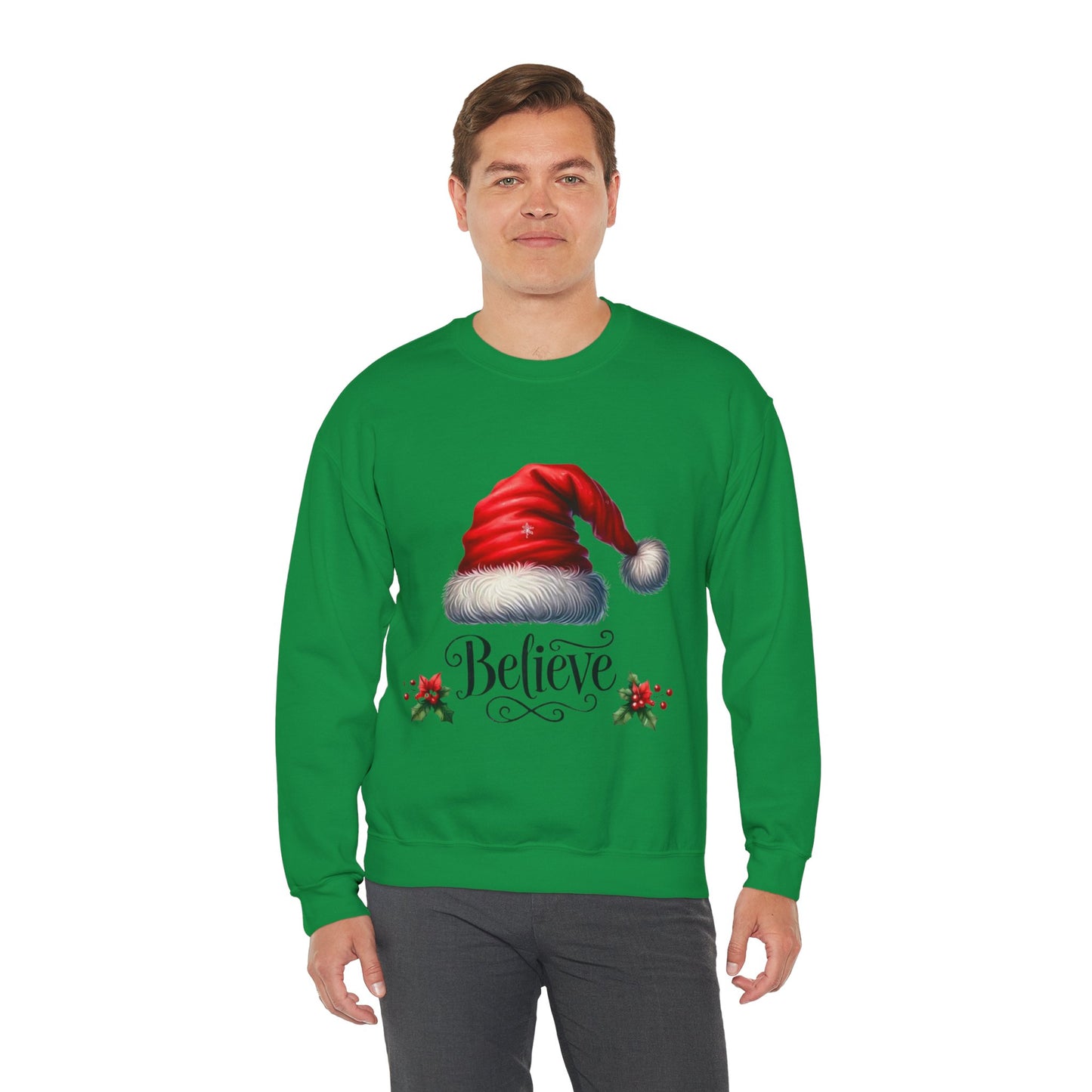 Santa Hat Christmas Crewneck Sweatshirt - Believe in the Magic Xmas Jumper, Holiday Sweatshirt, Winter Pullover, Festive Sweater, Cozy