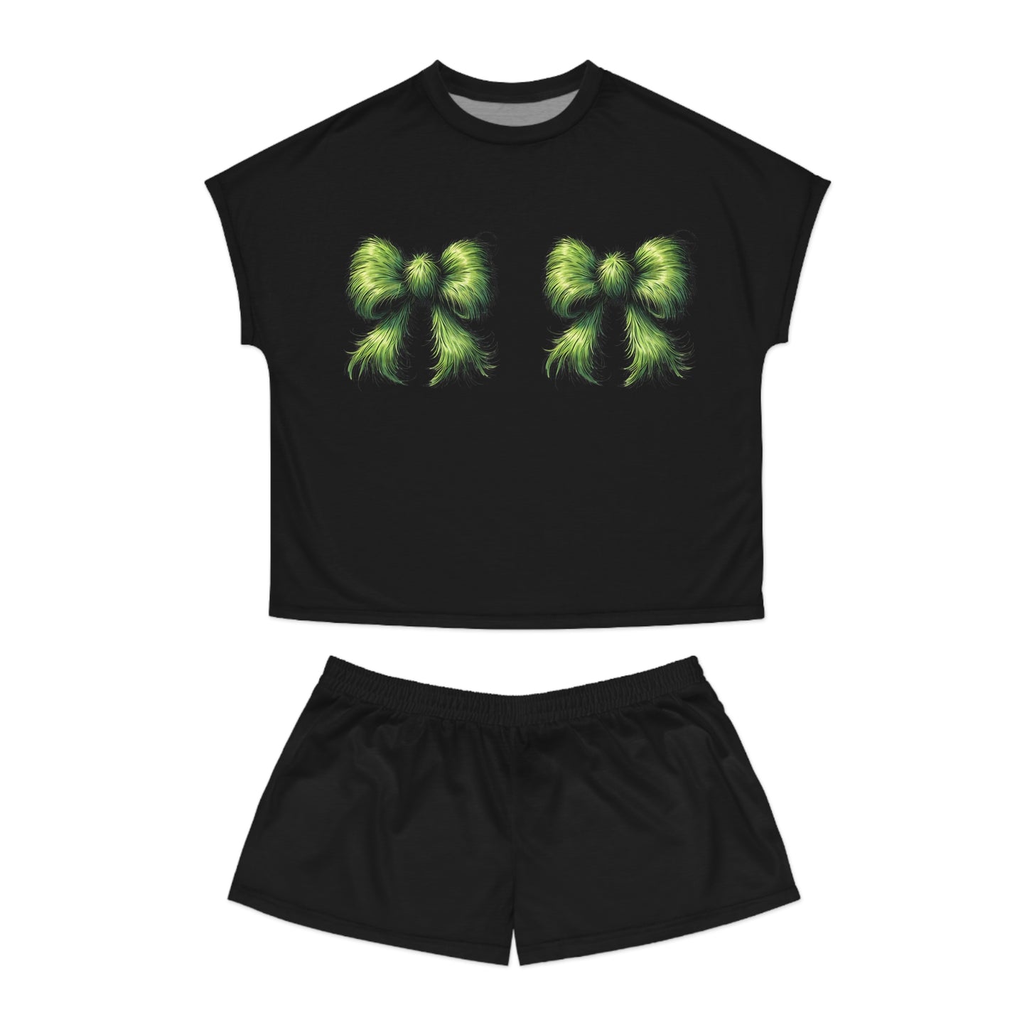 Green Fur Bow Pajama Set