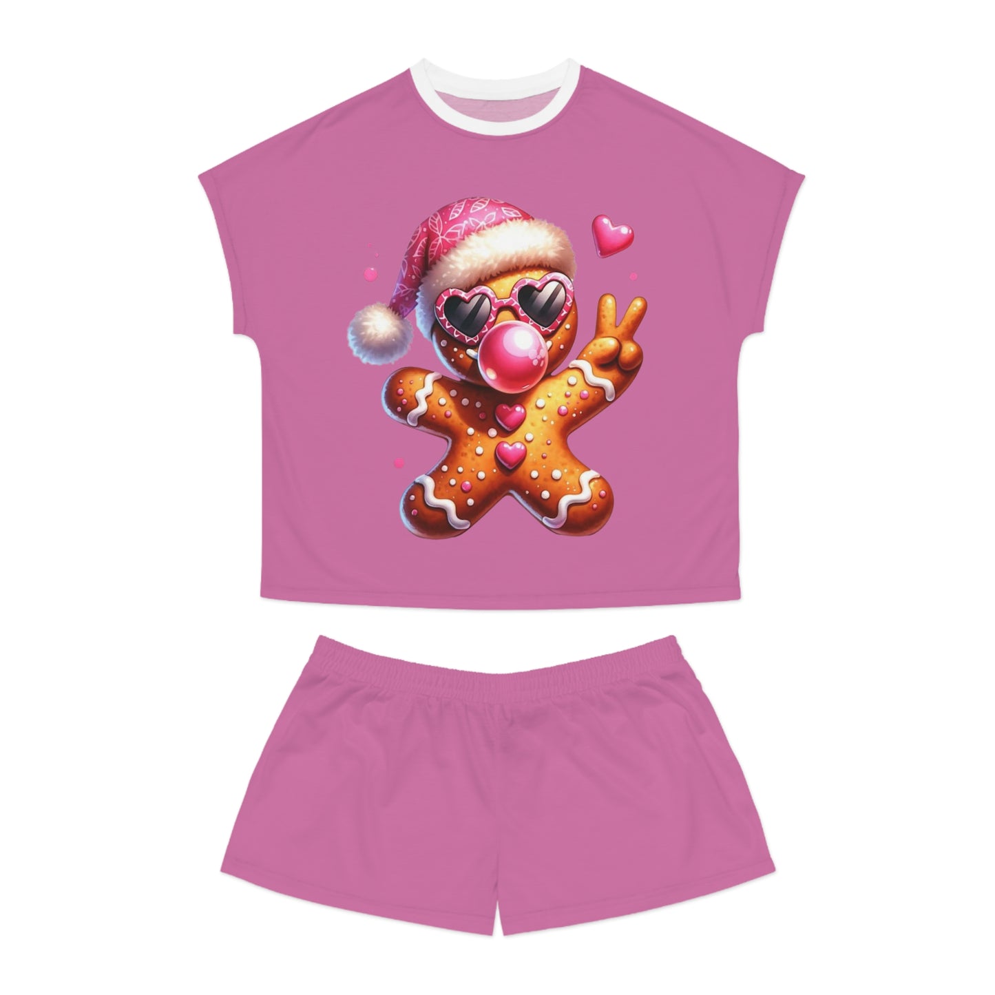 Christmas Gingerbread Women's Pajama Set, Festive Holiday Short PJ's with Santa Hat, So Cute and Cozy, Xmas Sleepwear, Matching Family PJs,