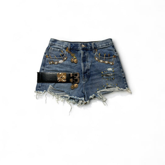 Handmade Custom Denim Shorts with Gold Charm Accessories: Where Denim Meets Luxe