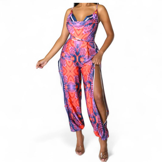 Elegant and  Bold: Polyester Jumpsuit with Side Splits